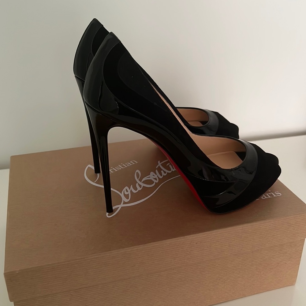 Christian Louboutin high peep toe heels size 36.5 (6.5) black patent leather
